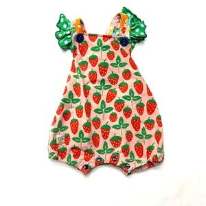 Wildflowers Pink Strawberry Baby Romper Ruffle Strap Sunsuit